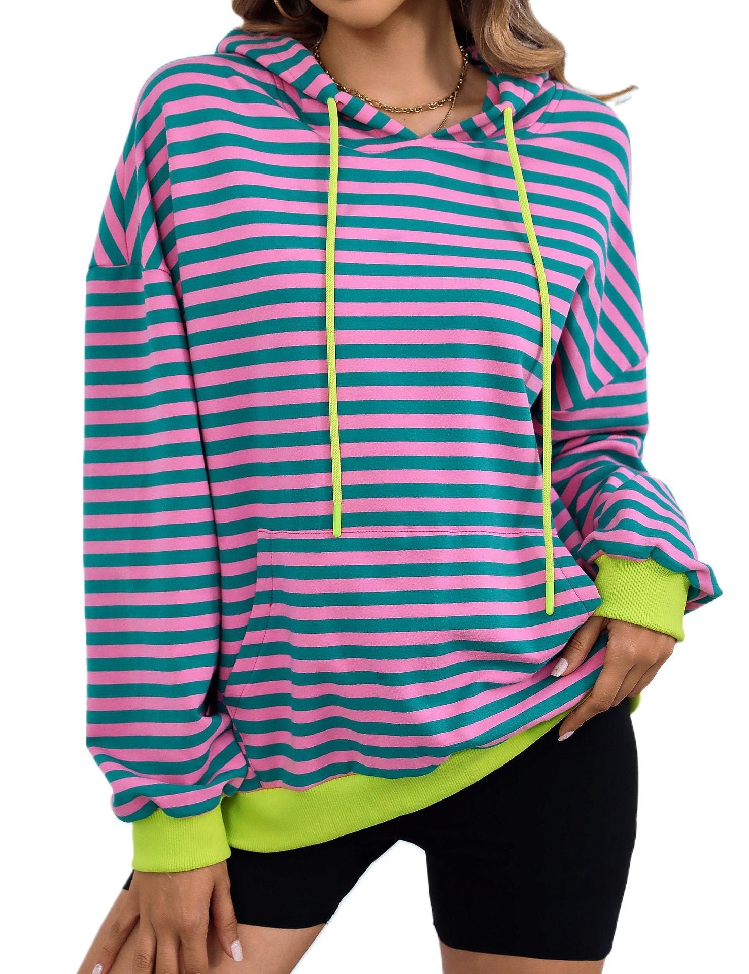 Damen gestreifter Kapuzenpullover mit stylischer Kängurutasche Krohn-e