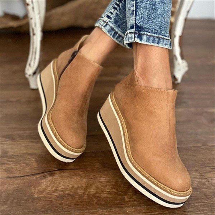 Damen Modische Keil-Stiefeletten aus feinem Wildleder mit praktischem Reißverschluss Krohn-e