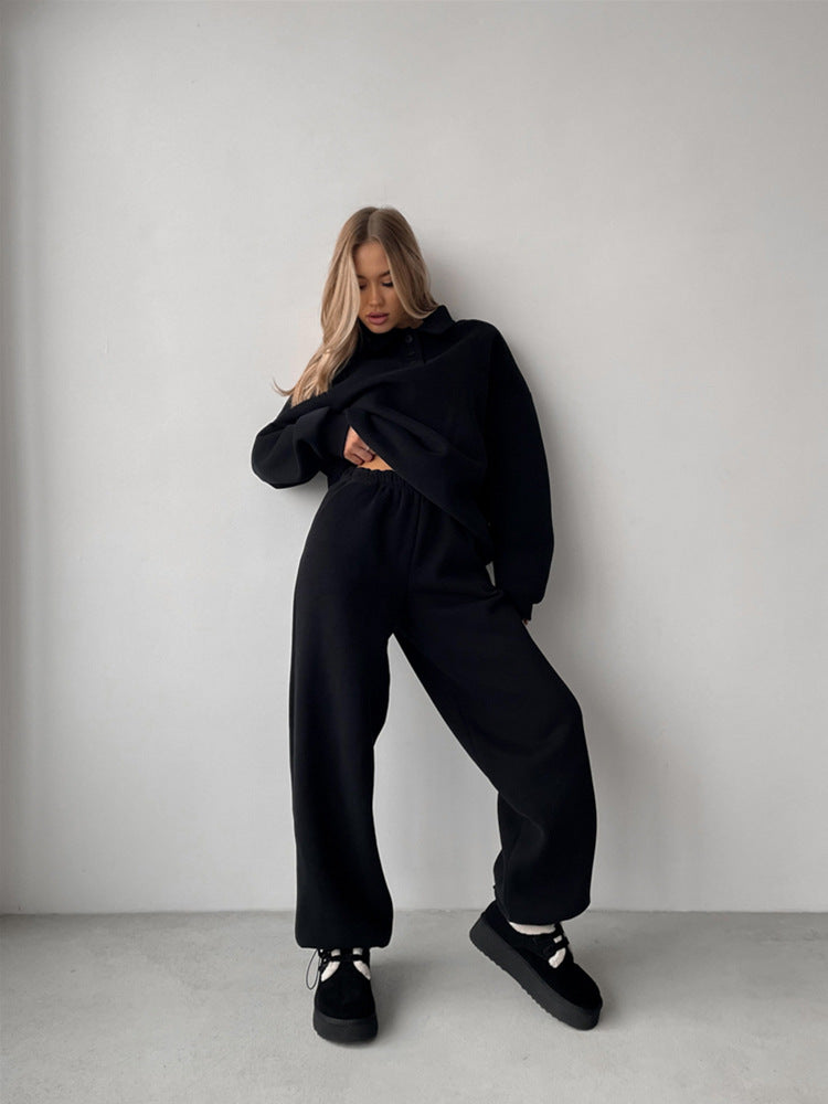 Damen lässiges Sweatshirt- und weite Jogginghose-Set mit modernem Kragen Krohn-e