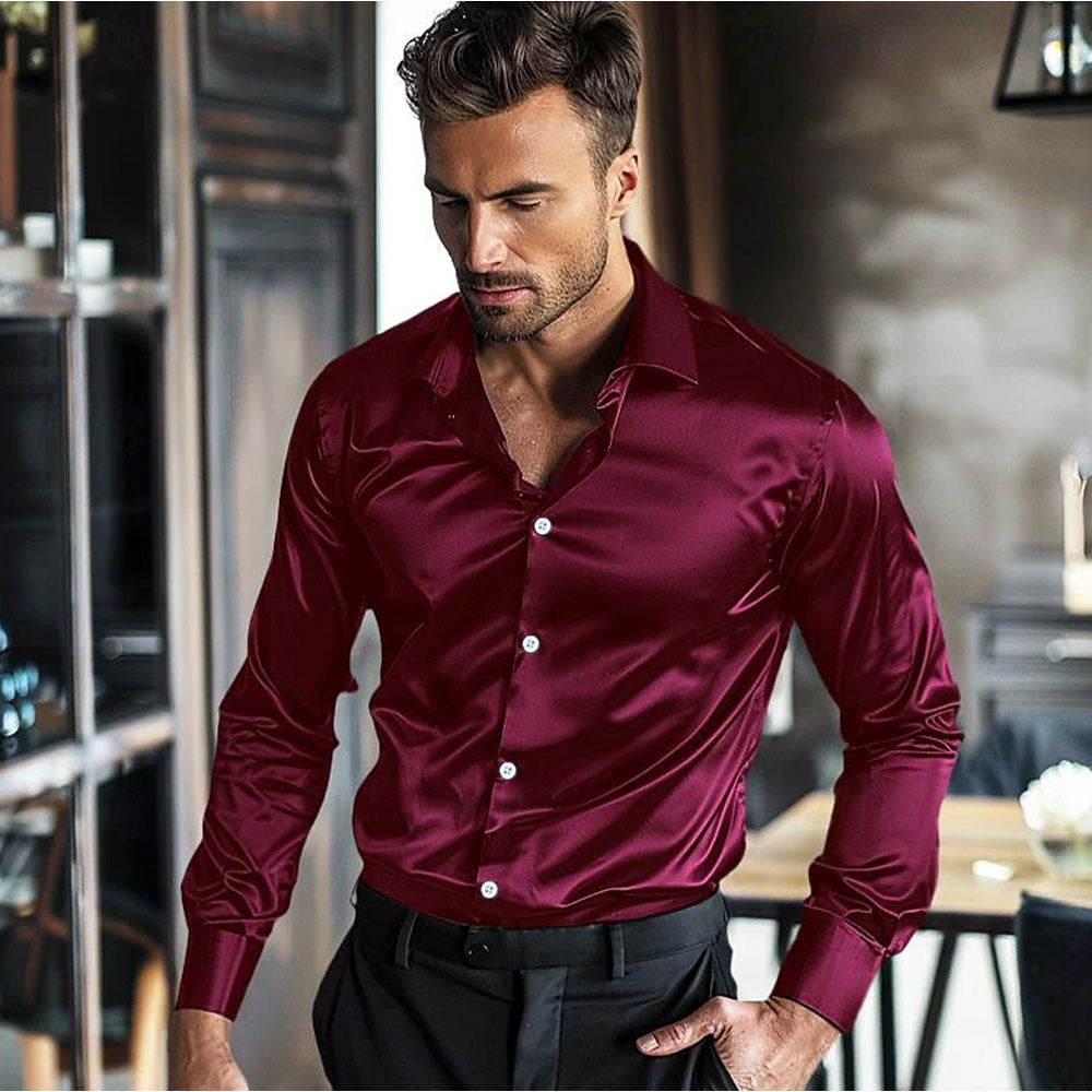 Herren elegantes Langarmhemd aus luxuriösem Satin Krohn-e