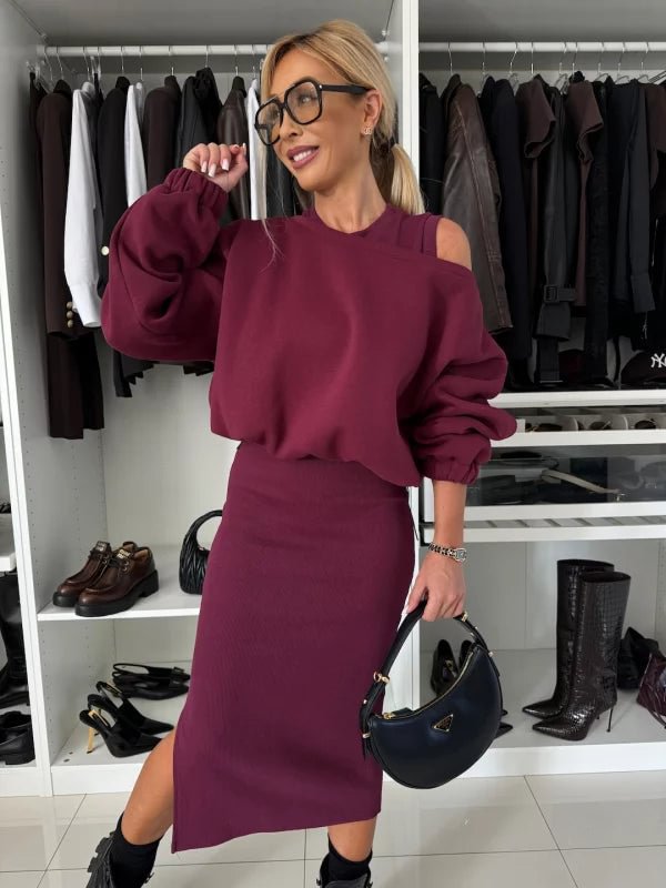 Damen modisches Sweatshirt und Midi-Rock Set Krohn-e