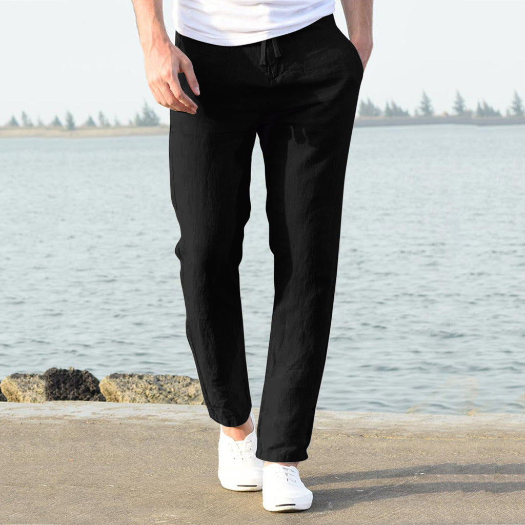 Herren lässige Leinenhose mit elastischem Bund und seitlichen Taschen Krohn-e