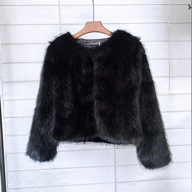 Damen Flauschige Kurzjacke aus hochwertigem Kunstfell mit eleganten Ärmeln Krohn-e