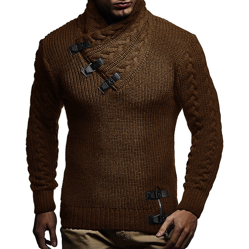 Herren Grobstrickpullover mit modernem Stehkragen und innovativen Knopfdetails Krohn-e