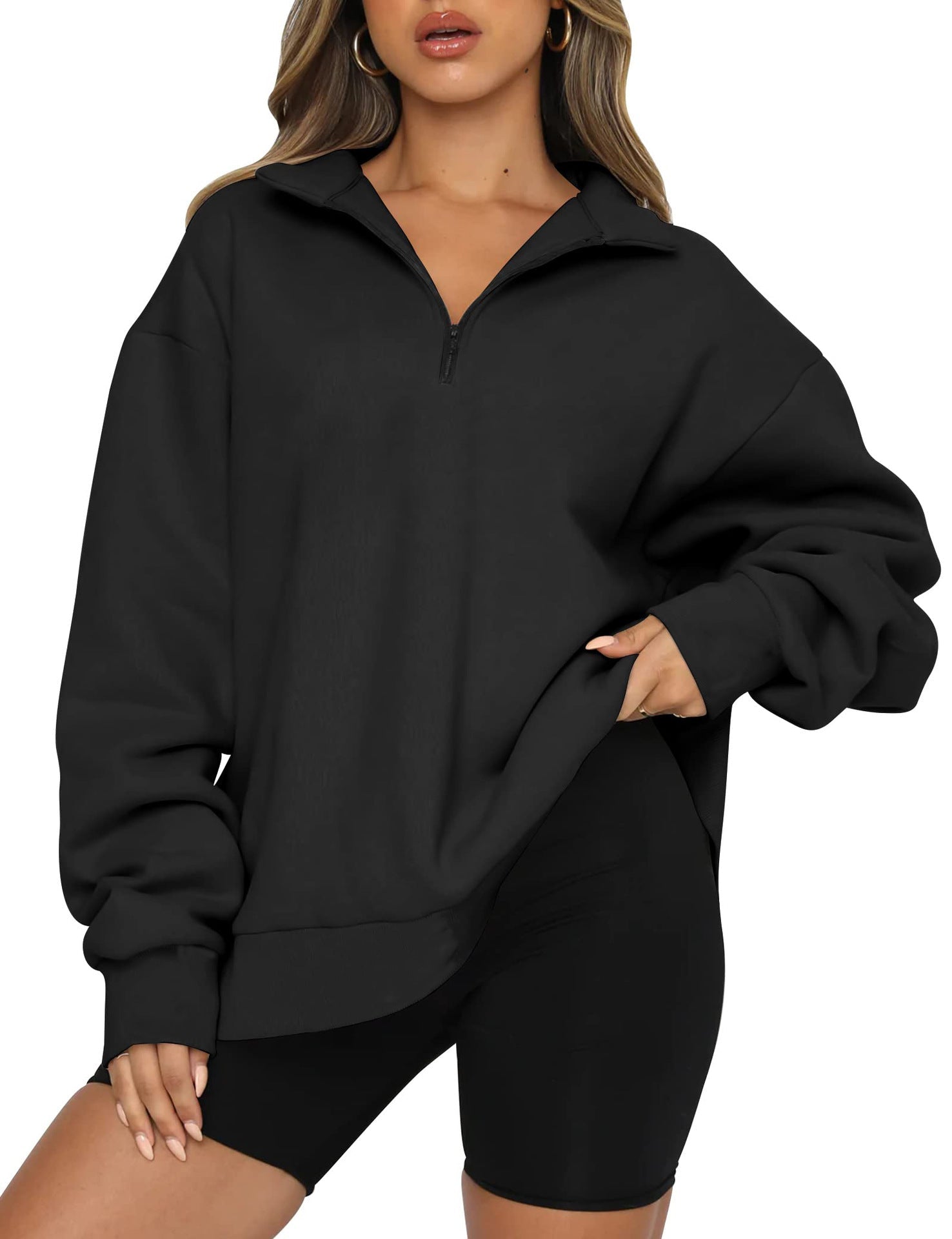 Damen Oversized Sweatshirt mit kurzem Reißverschluss und lässigem Schnitt Krohn-e