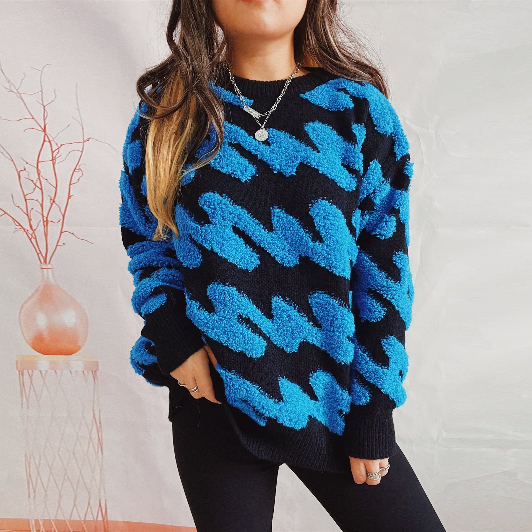 Damen grob strukturiertes Sweatshirt mit kontrastierenden Mustern Krohn-e