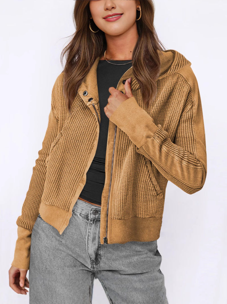 Damen lässige Zip-Jacke mit Kapuze und strukturiertem Design Krohn-e