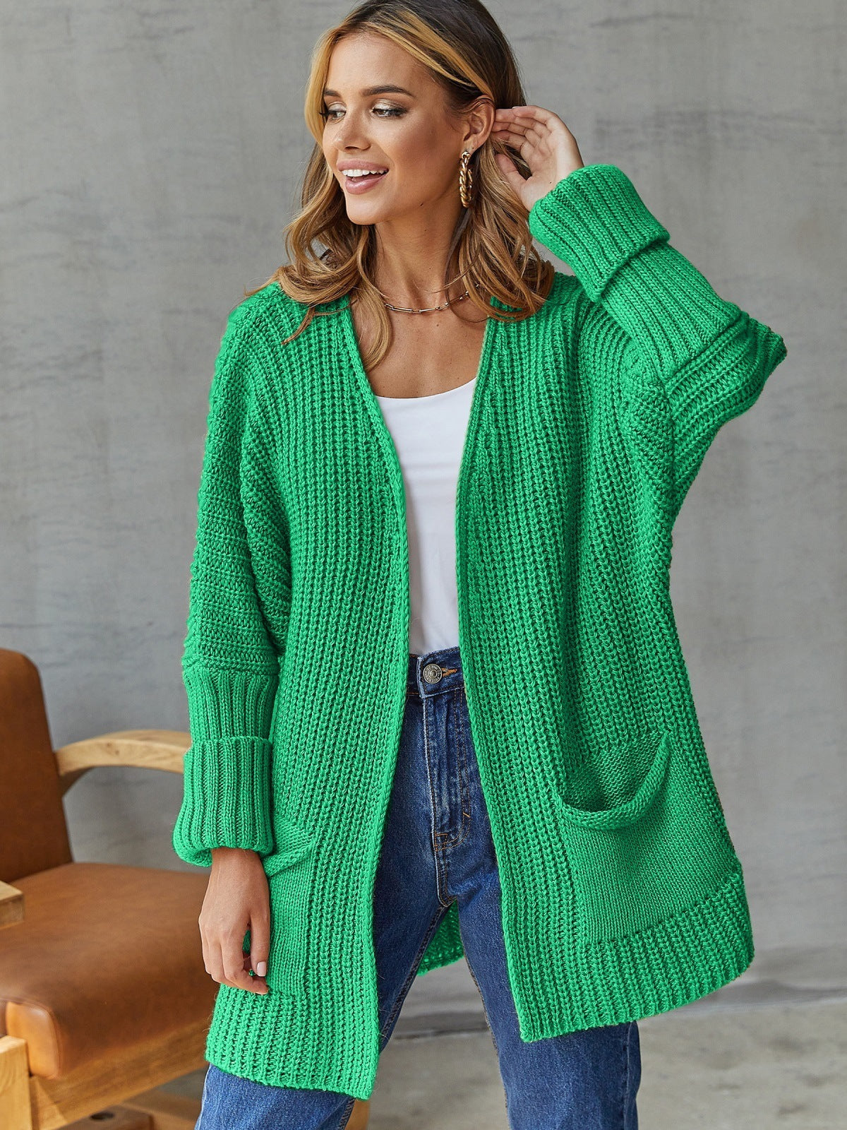 Damen gestrickter Cardigan mit großzügigen Taschen und strukturiertem Design Krohn-e