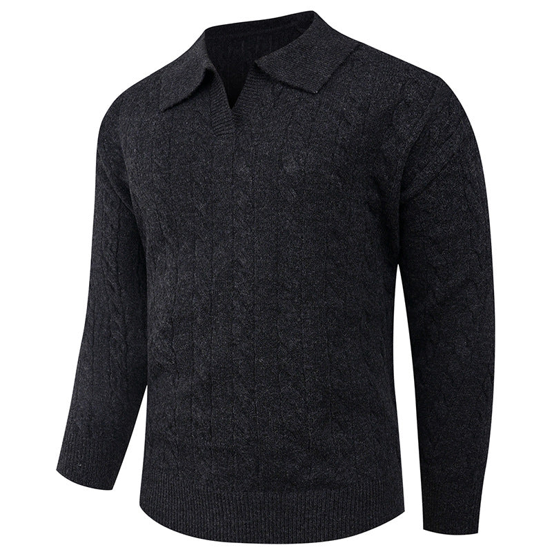Herren Strickpullover mit modernem Zopfmuster und Polokragen Krohn-e