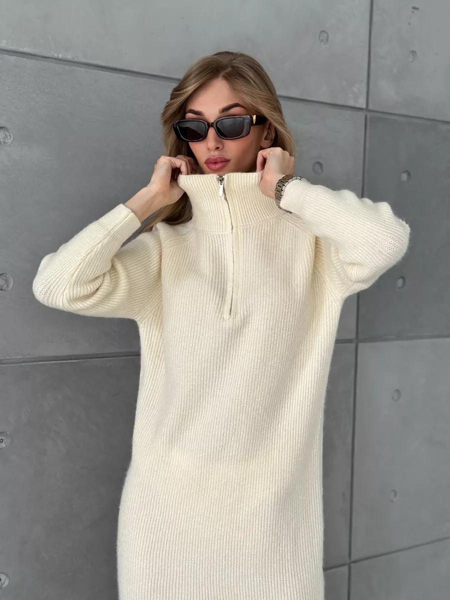 Damen Strickkleid mit Stehkragen und durchgehendem Reißverschluss Krohn-e