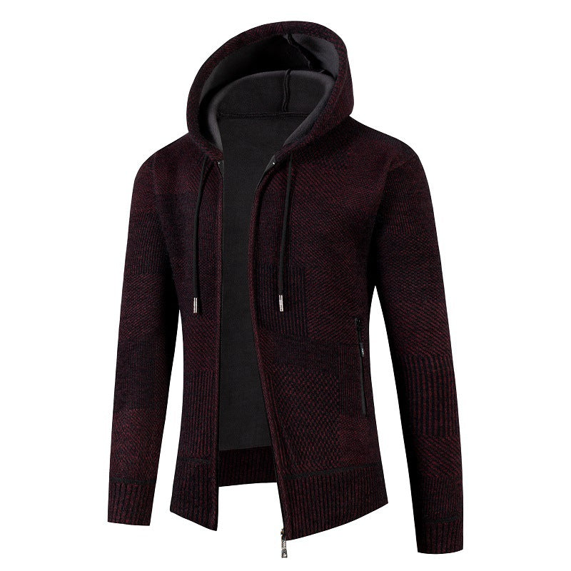 Herren Strickjacke mit gefütterter Kapuze und modernem Waffelmuster Krohn-e