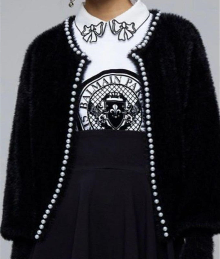 Damen Flauschiger Cardigan mit Perlknöpfen und lässigem Schnitt Krohn-e