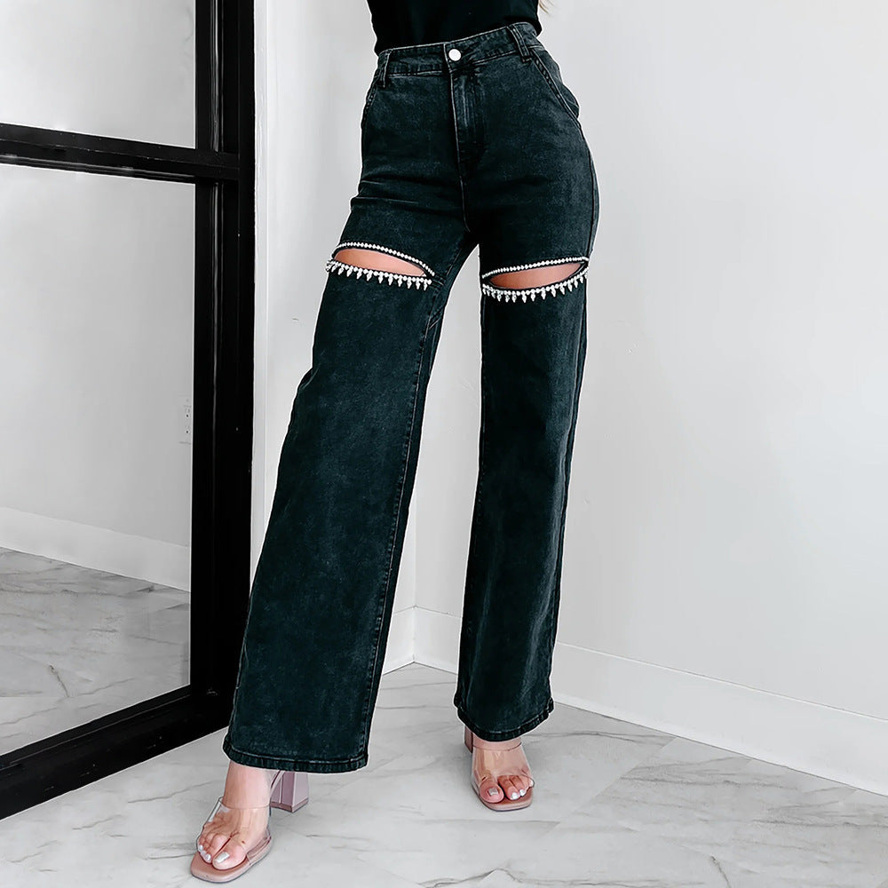 Damen Hochtaillierte Jeans mit durchbrochenem Design Krohn-e