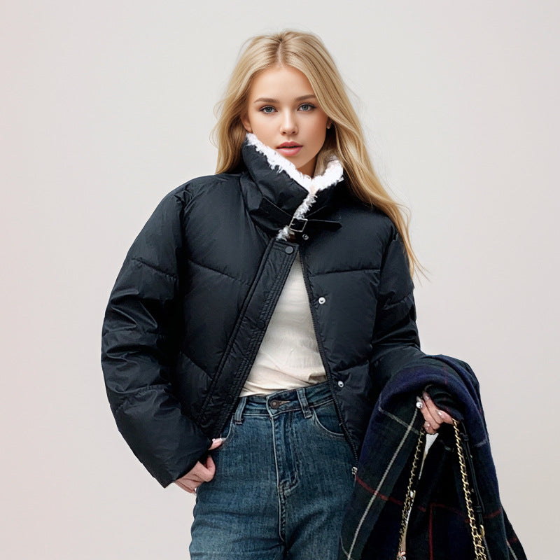 Damen kurze, gefütterte Winterjacke mit elegantem Kunstfellkragen Krohn-e