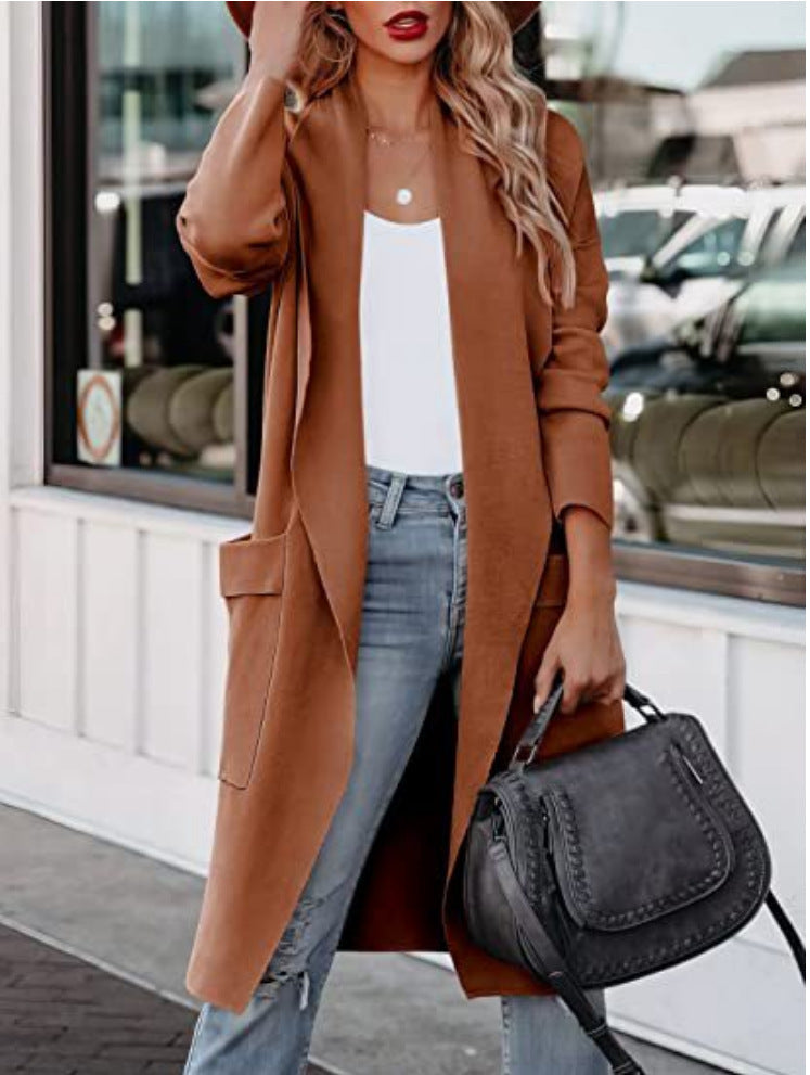 Damen lässiger Cardigan mit langen Ärmeln und praktischen Taschen Krohn-e