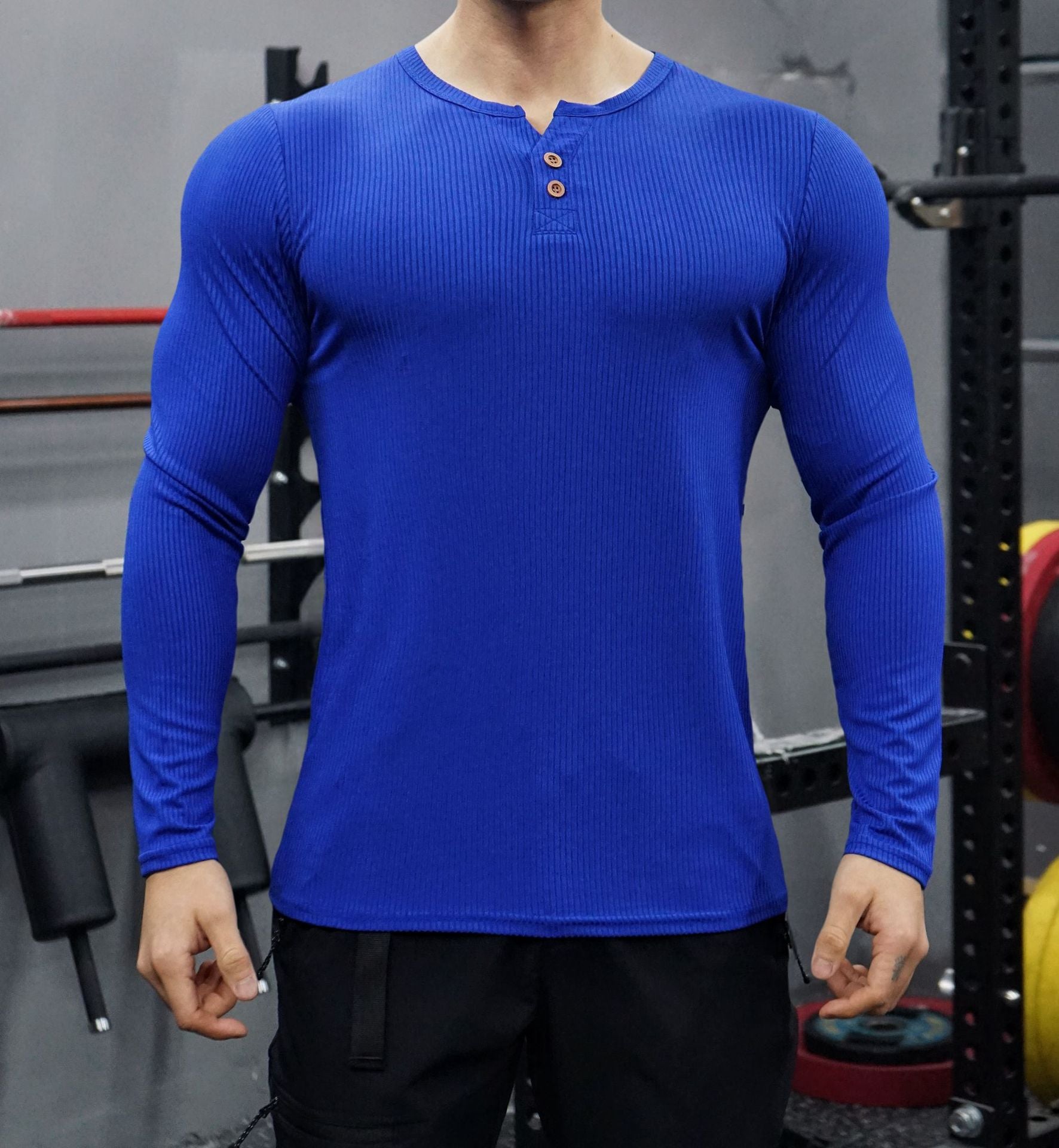 Herren Langarmshirt mit strukturiertem Design und Knopfleiste Krohn-e