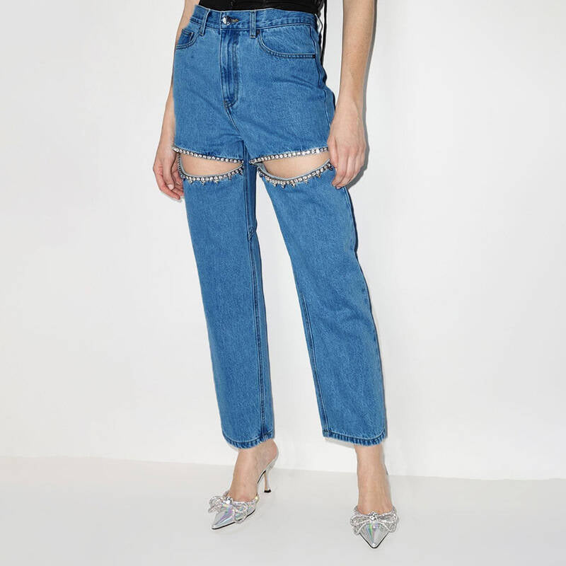 Damen Jeans mit dekorativen Cut-Outs und Strassverzierungen Krohn-e