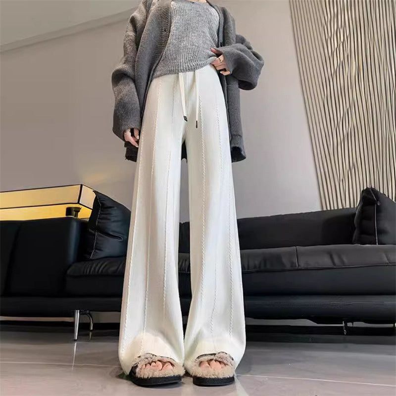 Damen Bequeme, hoch geschnittene Strickhose mit praktischem Bindeband Krohn-e