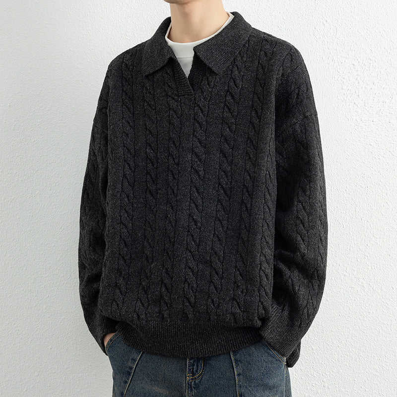 Herren Strickpullover mit Nautical Cable-Muster und klassischem Kragen Krohn-e