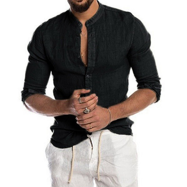 Herren Leinenhemd mit modernem Henley-Ausschnitt und Struktur Krohn-e