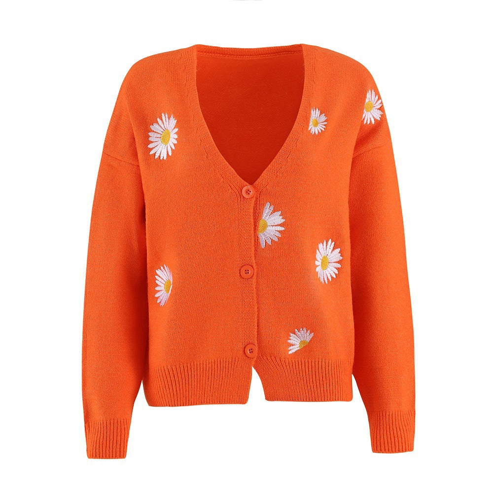 Damen Strickjacke mit Blumenstickerei und V-Ausschnitt Krohn-e