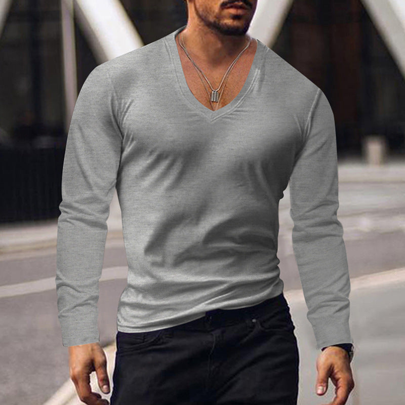 Herren V-Ausschnitt Langarmshirt aus weichem Baumwollmix mit figurbetonter Passform Krohn-e