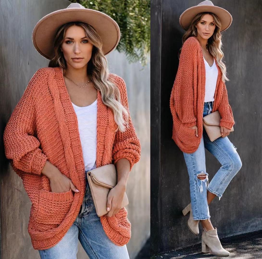Damen Grobstrickjacke mit lässigen Konturen und großen Taschen Krohn-e