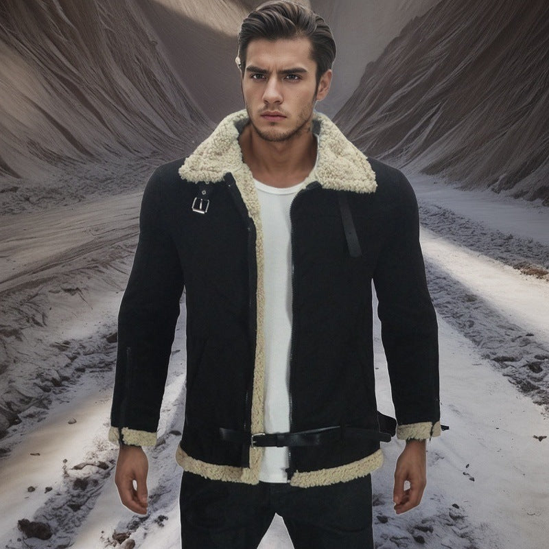 Herren Lammfelljacke mit modernem Schnitt und abnehmbarer Kapuze Krohn-e