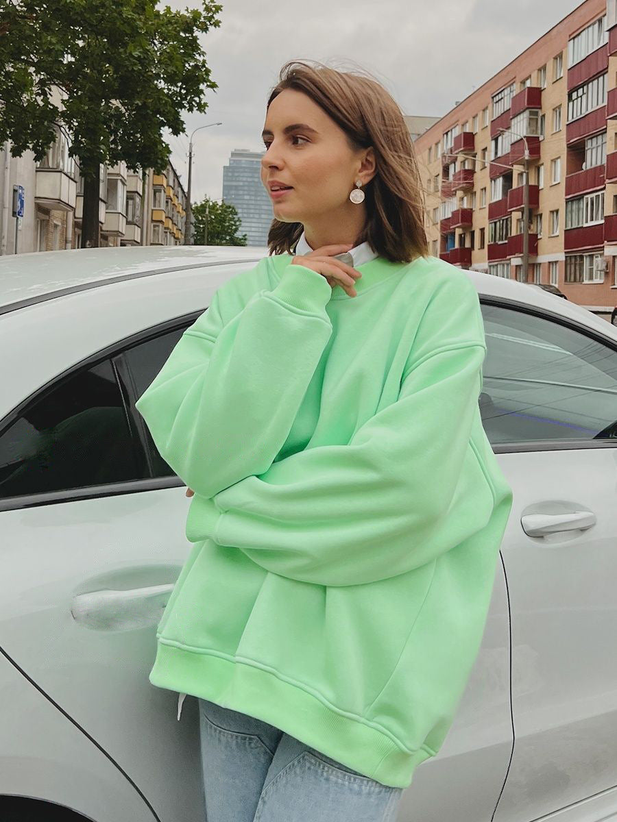 Fleece-Sweatshirt für Damen, locker geschnitten, Rundhals-Ausschnitt von Fudus