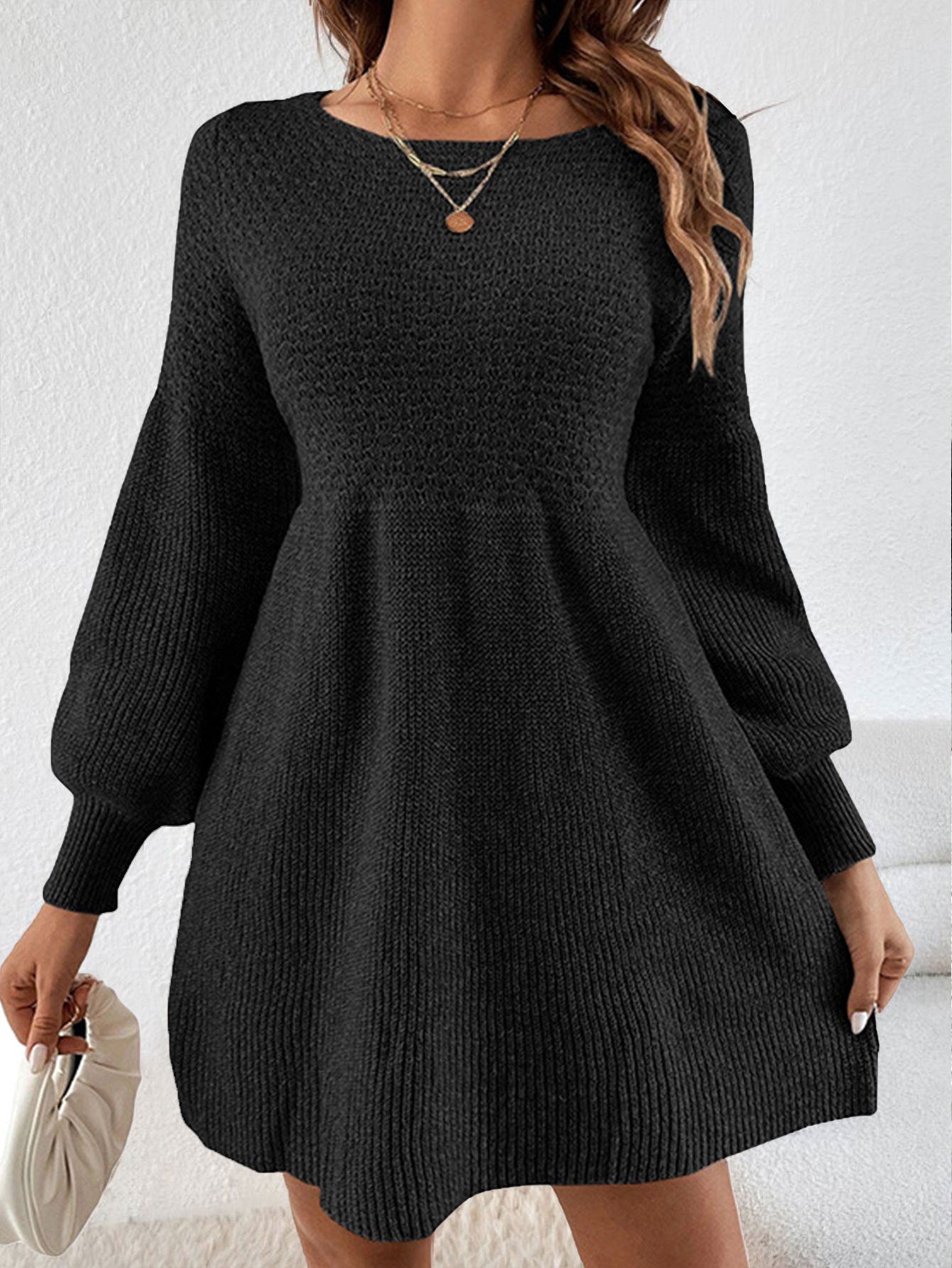 Damen gestricktes Minikleid mit Ballonärmeln Krohn-e