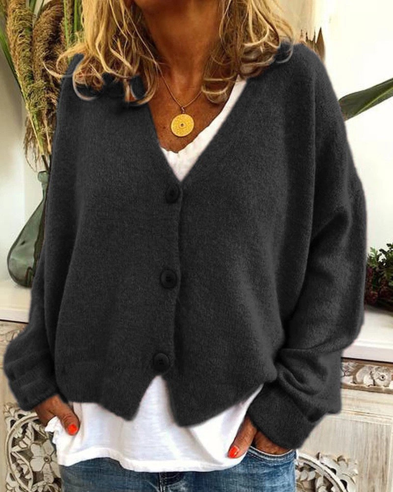 Damen Lässiger Strickcardigan mit offenem Design und knöpfbarem Verschluss Krohn-e
