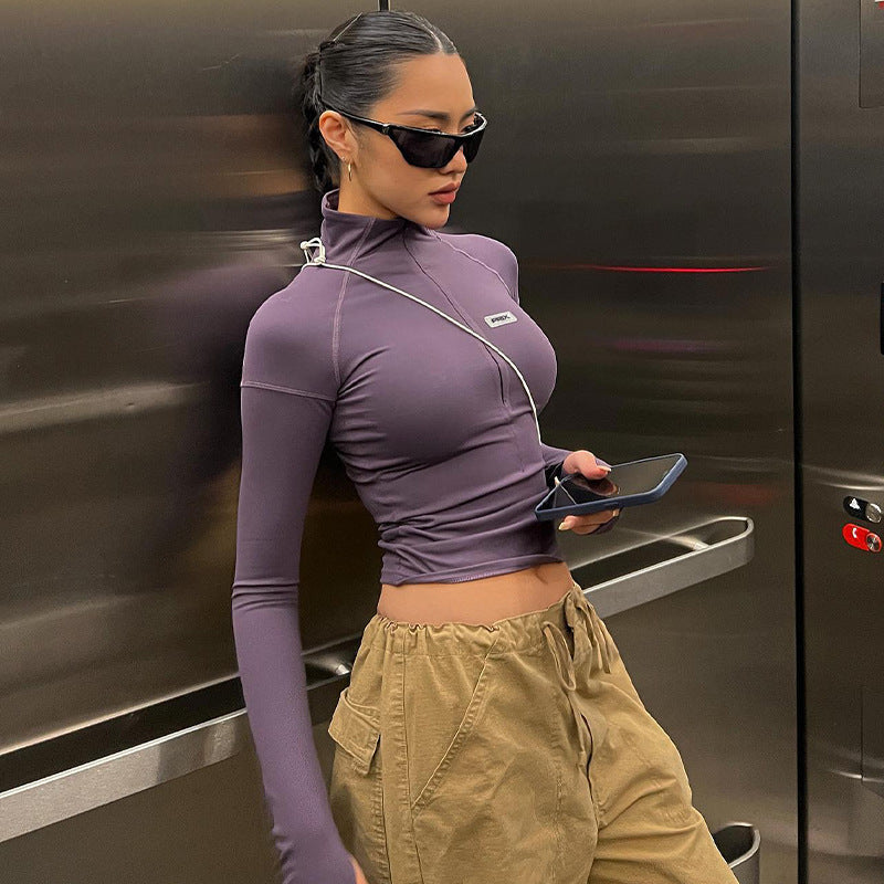 Damen Sportliches Langarm-Top mit Stehkragen und Zipper Krohn-e