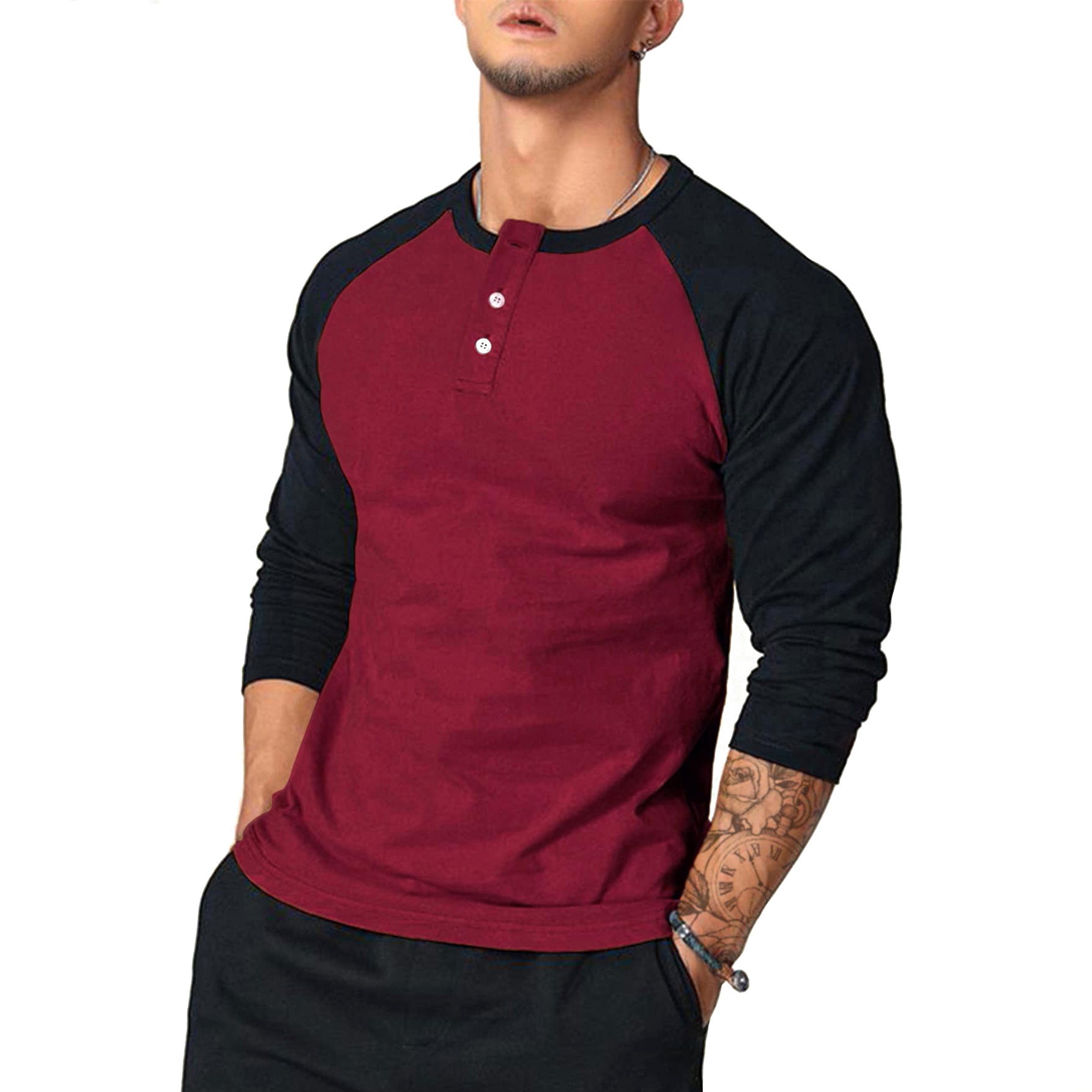 Herren Langarm-Henley-Shirt mit Kontrastärmel Krohn-e