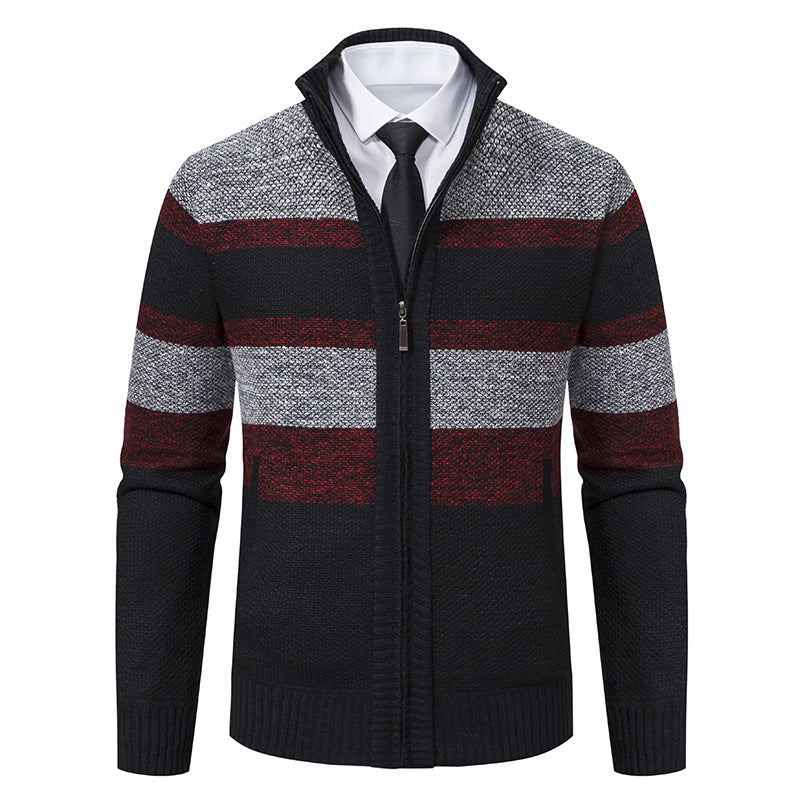 Herren modischer Strickjacke mit hohem Kragen und gestreiftem Design Krohn-e