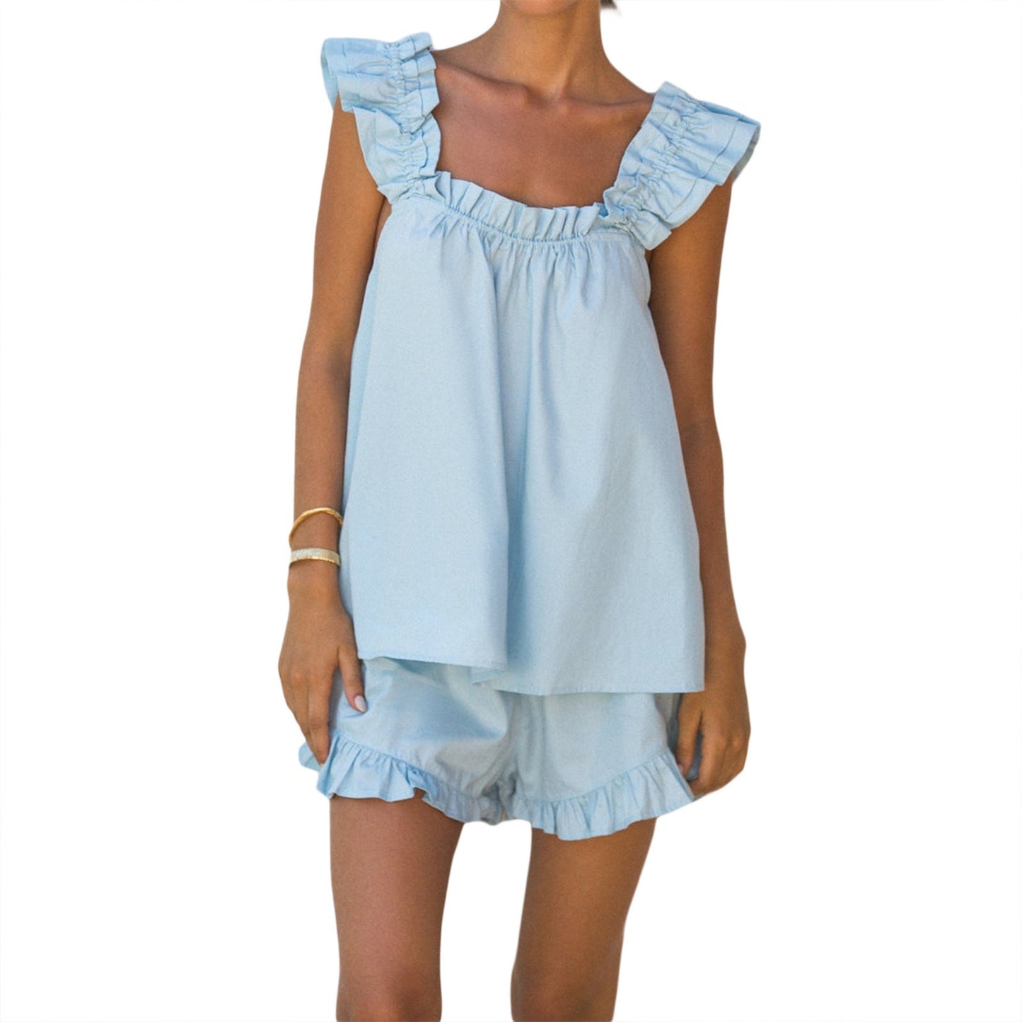 Damen luftiges Top mit Rüschendetails und lässigen Shorts Krohn-e