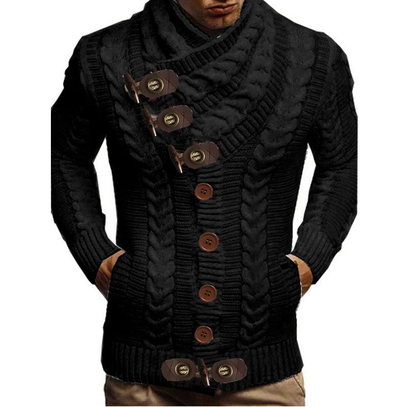 Herren Grobstrickjacke mit kreativem Schalkragen und Knopfdetails Krohn-e