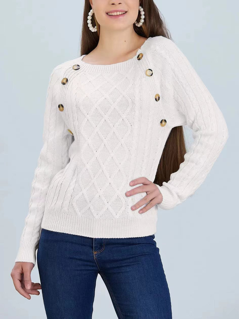 Damen Strickpullover mit klassischem Rautenmuster und dekorativen Knöpfen Krohn-e