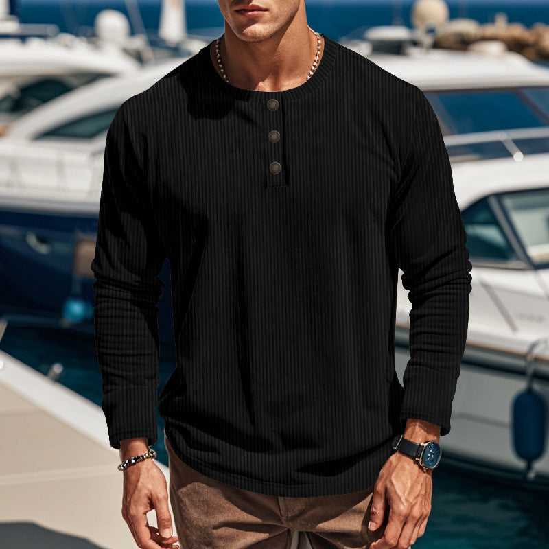 Herren Langarmshirt mit Knopfleiste und Rippstruktur Krohn-e