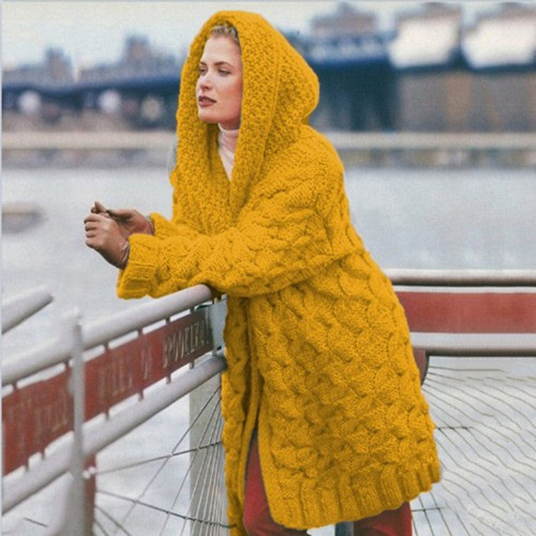 Damen oversized Grobstrickmantel mit Kapuze Krohn-e
