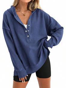 Damen Lässiger Kapuzenpullover mit Knopfdetails und überschnittenen Schultern Krohn-e