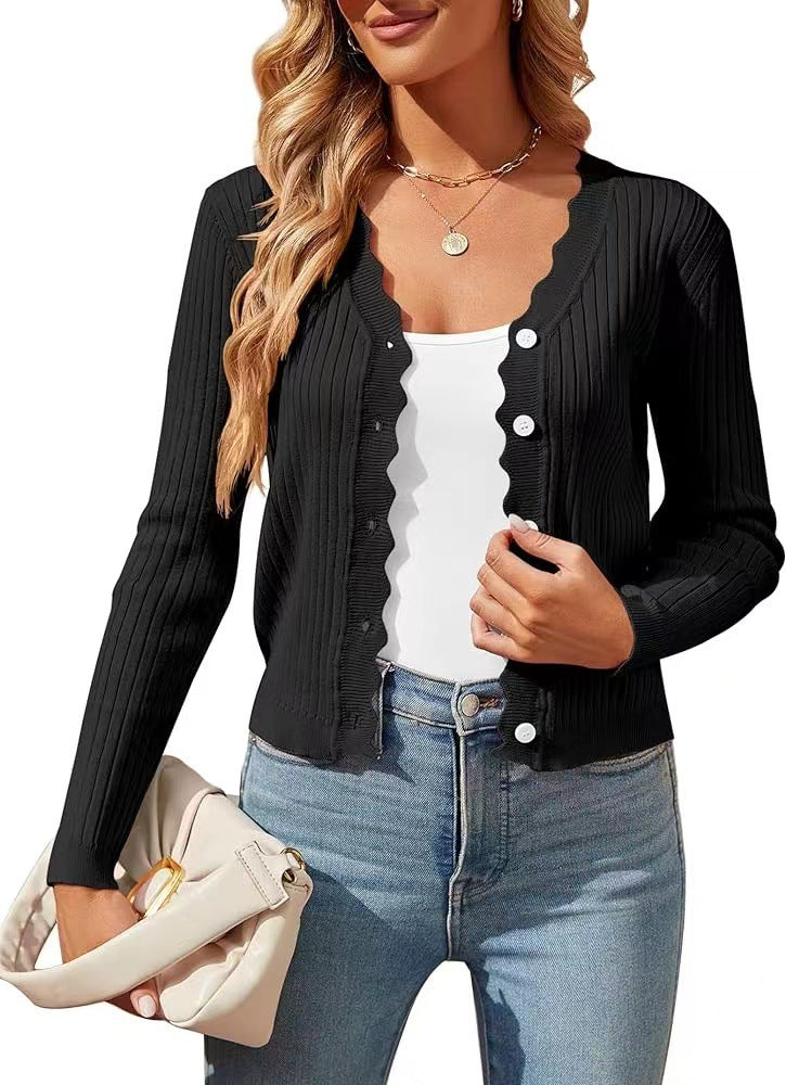 Damen elegante Strickjacke mit Wellenkante Krohn-e