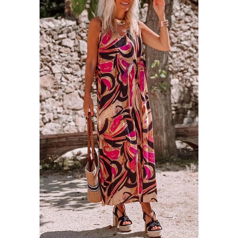 Fudus Damen Kleid: Locker, ärmellos, mit Druck