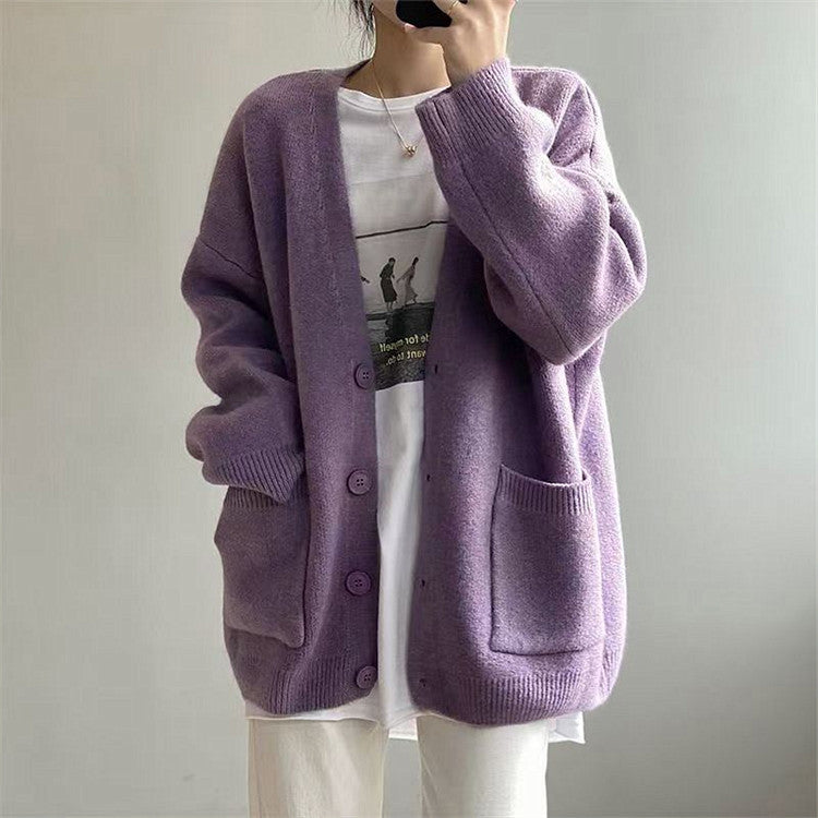 Damen Grob gestrickter Cardigan mit Taschen und V-Ausschnitt Krohn-e