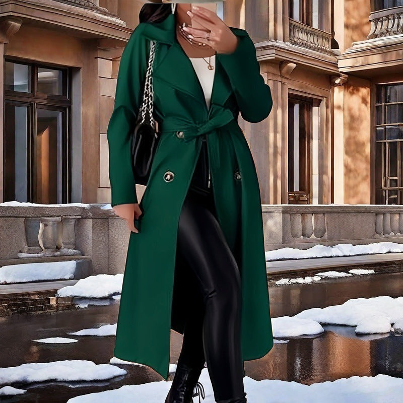 Damen Eleganter Trenchcoat mit Taillengürtel und doppelt geknöpften Details Krohn-e