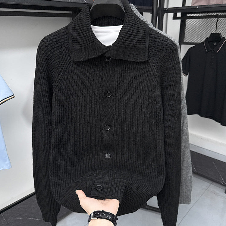 Herren Strickjacke mit weichem Rippstrickmuster und Button-Down-Kragen Krohn-e