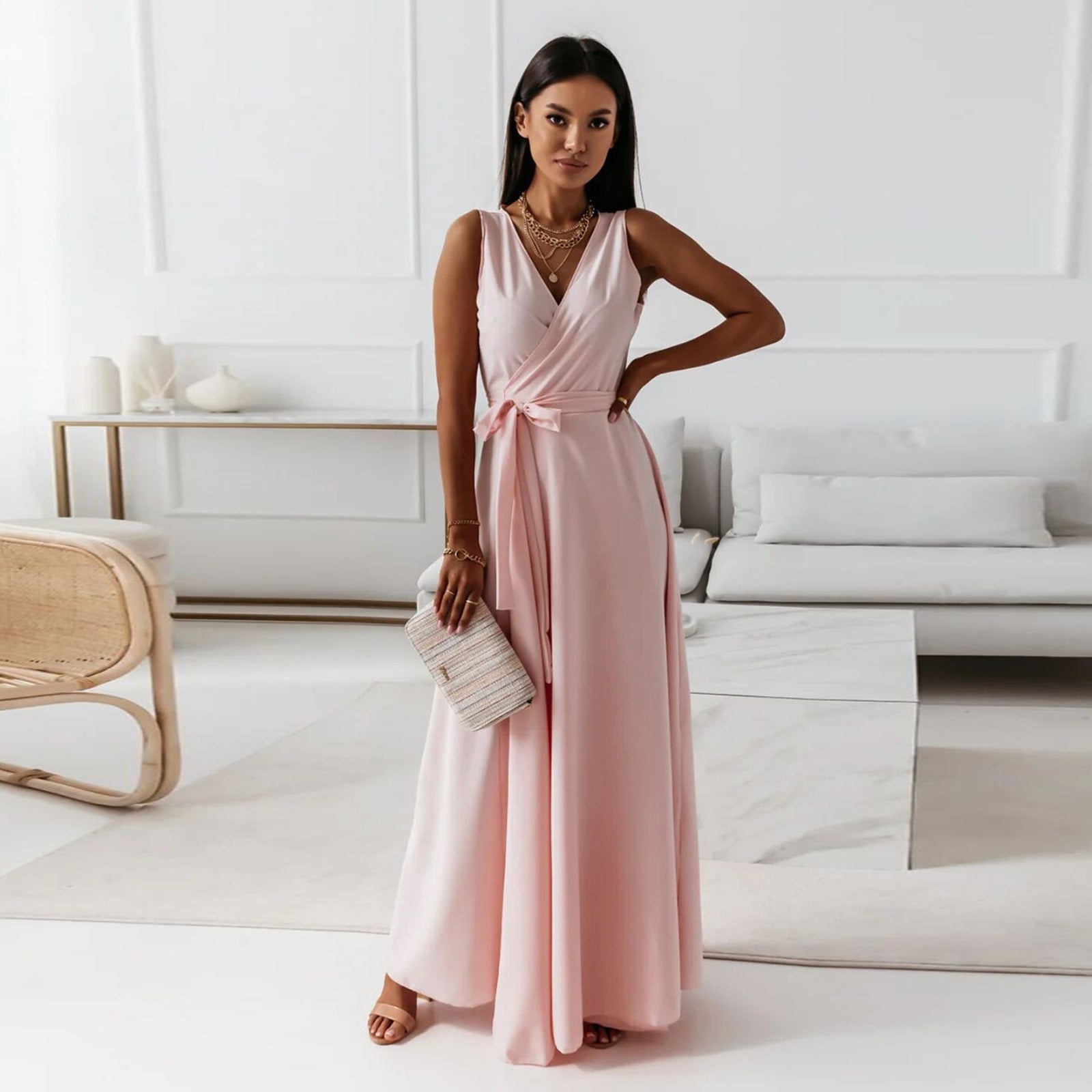 Damen elegantes Wickelkleid mit Taillengürtel Krohn-e