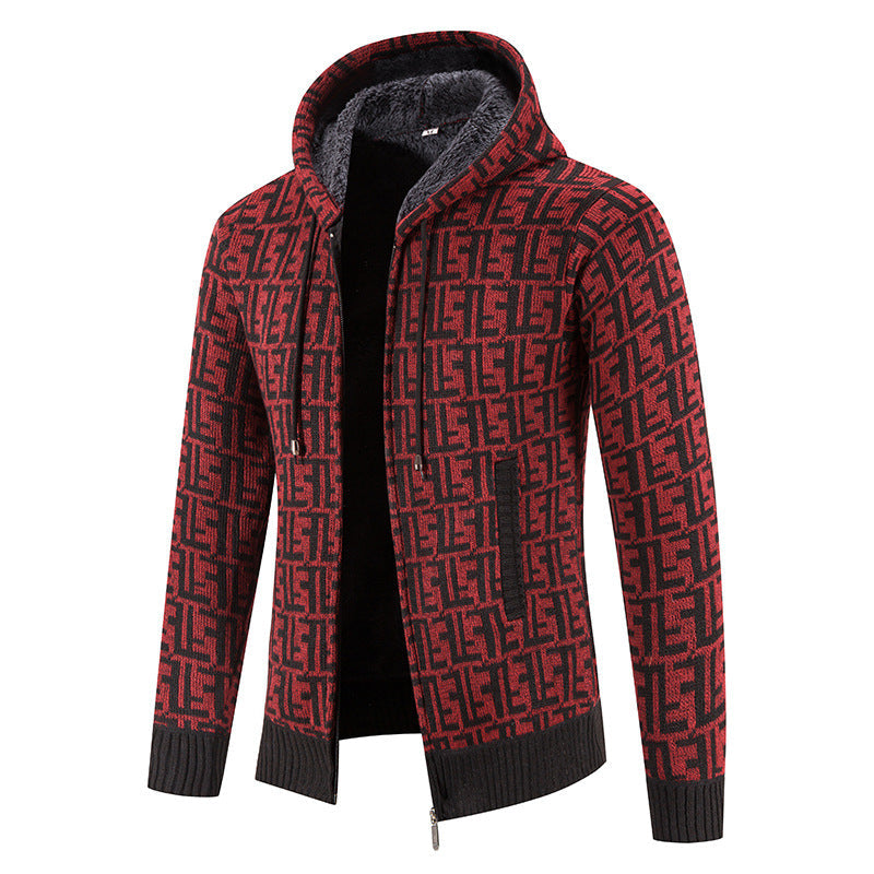 Herren Hochwertige Strickjacke mit modernem Muster und Kapuze Krohn-e