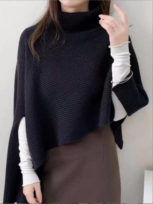 Damen Strickponcho mit hohem Kragen und asymmetrischem Schnitt Krohn-e