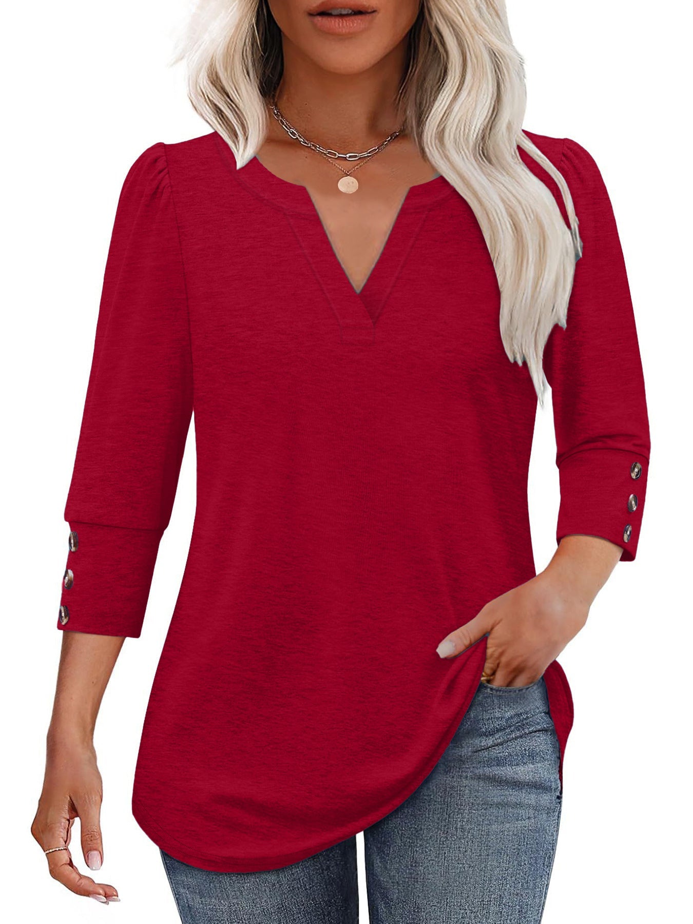 Damen V-Ausschnitt Bluse mit dekorativen Knopfdetails Krohn-e