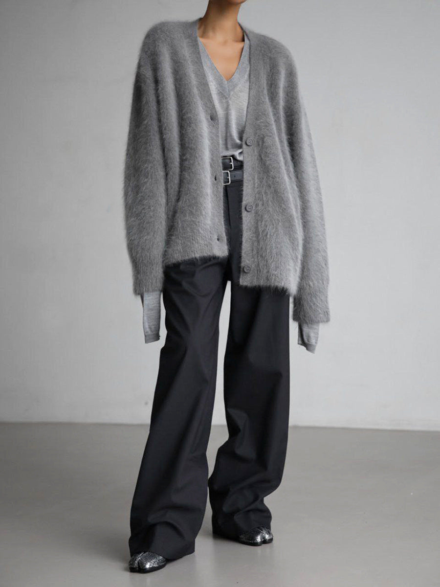 Damen weicher Strickcardigan mit luxuriösem Mohair-Anteil und lässigem Schnitt Krohn-e